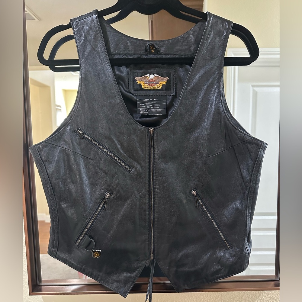 Harley Davidson Black Leather Motorcycle Vest Size XL